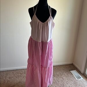 Pink and White Striped Maxi Dress